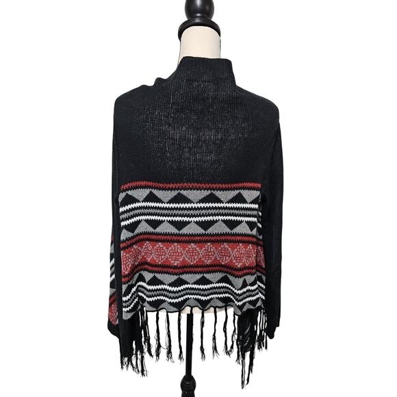Demanding by Say What Fringe Cardigan Sweater One Size Western Boho Black Grey - Picture 2 of 6